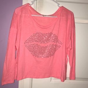 Salmon colored lip sequin long sleeve shirt